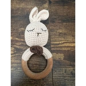 Natural‎ Crochet Organic Bunny Teether Toy Rattle with Ring